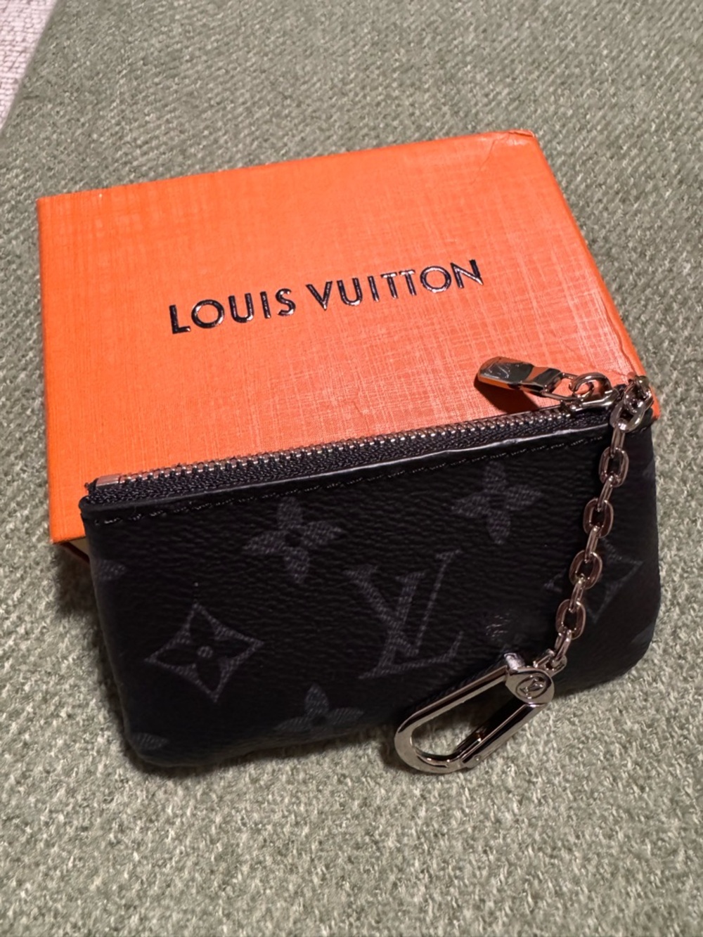Louis Vuitton Monogram Eclipse Key Pouch with Silver Chain